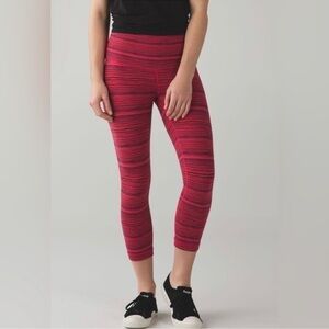 Lululemon Wunder Under Crop Leggings High Rise Cyber Boom Red Black Size 4 Women